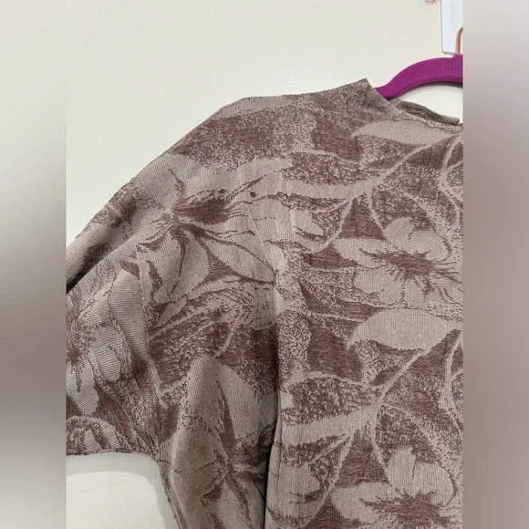 Zara Jacquard Midi Tie Waist Crinkle Detail Dress Brown Full sleeves high neck M - Picture 11 of 17